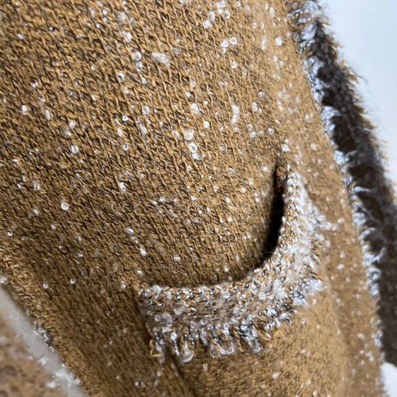 Sioni mustard yellow boho neutral long open sweater shrug wool blend size large - Picture 10 of 12